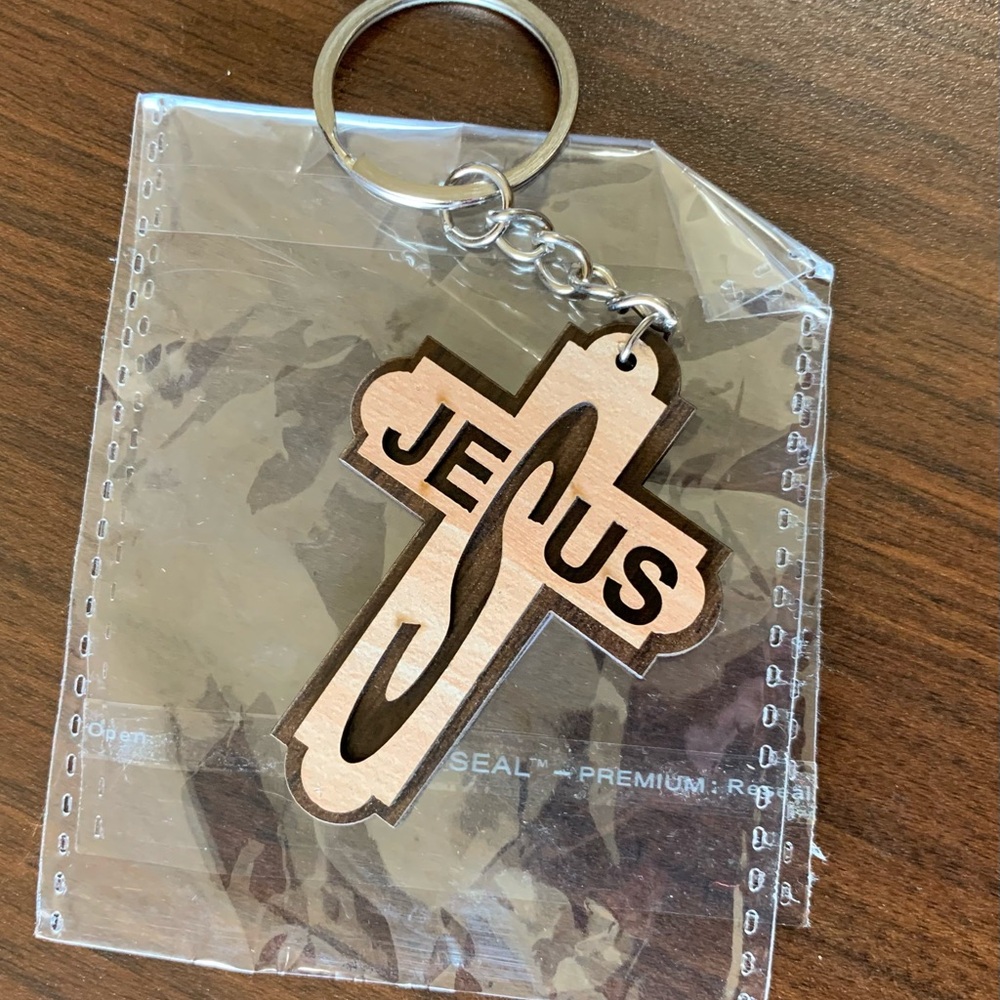 Christian gifts, Jesus wood Cross keychain